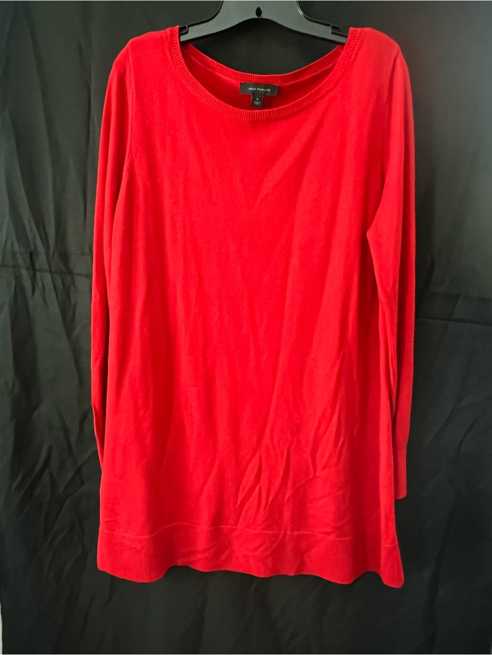 Ann Taylor Red Long-Sleeve Crewneck Sweater